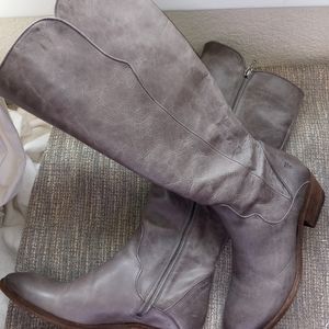 Frye Gray distressed tall boots 9.5
